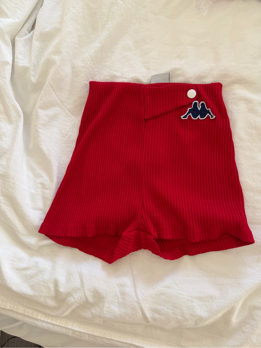 Zara & Kappa Red Ribbed High-Waist Knit Shorts